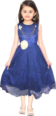 3SIX5 Girls Midi/Knee Length Party Dress(Dark Blue, Sleeveless)