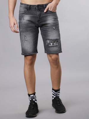 HIGHLANDER Printed Men Grey Denim Shorts