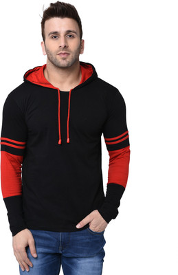 HELMONT Colorblock Men Hooded Neck Black, Red T-Shirt