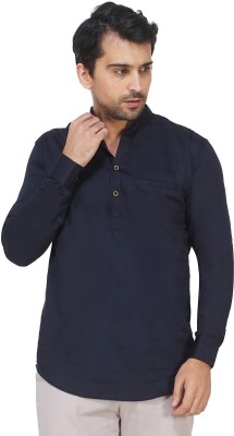 U TURN Men Solid Straight Kurta(Dark Blue)