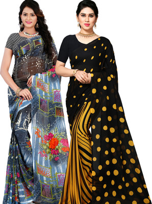ANAND Printed Daily Wear Georgette Saree(Pack of 2, Multicolor)