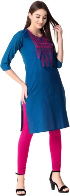 KSHARAA Women Embroidered Straight Kurta(Blue)