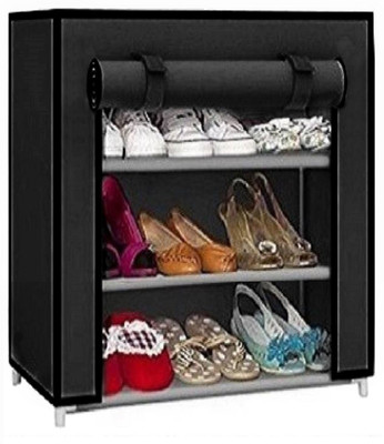 INSIDE STYLE Metal Collapsible Shoe Stand(Black, 3 Shelves, DIY(Do-It-Yourself))