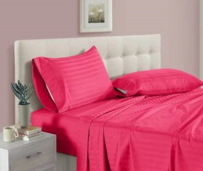 Relaxfeel 300 TC Cotton King Striped Fitted (Elastic) Bedsheet(Pack of 1, Pink)