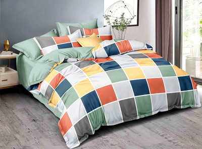 MORADO 200 TC Polycotton Double Checkered Flat Bedsheet(Pack of 1, Multicolor)