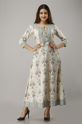 IRIDAA JAIPUR Women Printed A-line Kurta(Grey)