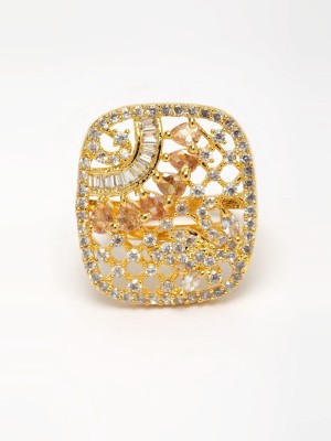 Bhana Jewells BHANA JEWELS Stylish American Diamond Geometric Shape Ring Alloy Cubic Zirconia Gold Plated Ring