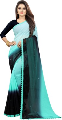 SILKZA Embellished Bollywood Georgette Saree(Dark Blue, Light Blue)