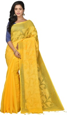 Mystory Embroidered Handloom Handloom Cotton Silk Saree(Yellow)