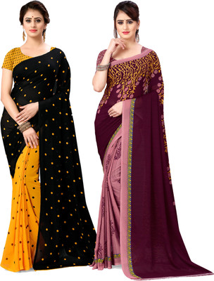 ANAND Printed, Graphic Print, Polka Print Daily Wear Georgette Saree(Pack of 2, Multicolor)
