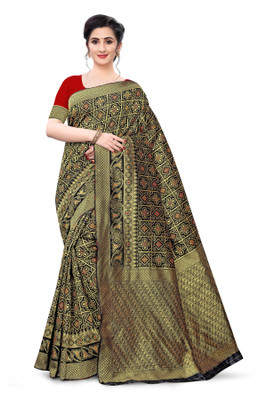 COSBILA FASHION Woven Banarasi Silk Blend, Cotton Blend Saree(Gold, Black)