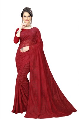 SAREEYA16 Striped Bollywood Net, Jacquard Saree(Maroon)