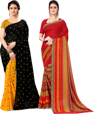 ANAND Printed, Graphic Print, Polka Print Daily Wear Georgette Saree(Pack of 2, Multicolor)