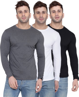 Kroptee Solid Men Round Neck White, Black, Grey T-Shirt