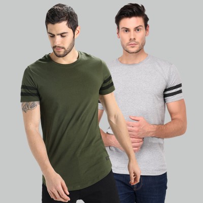 Trends Tower Solid Men Round Neck Green, Grey T-Shirt