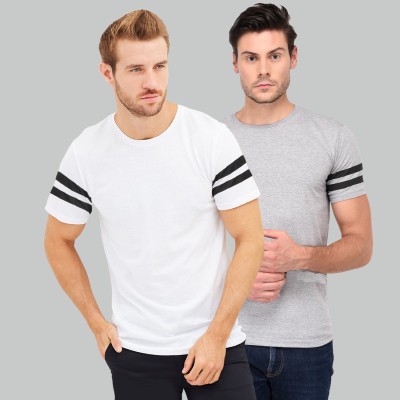 Trends Tower Solid Men Round Neck White, Grey T-Shirt