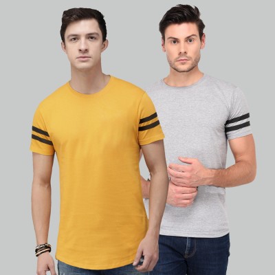 Trends Tower Solid Men Round Neck Grey, Yellow T-Shirt