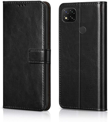 Flocculent Flip Cover for Redmi 9, Redmi 9C, Redmi 9 Activ, POCO C31(Black, Dual Protection, Pack of: 1)