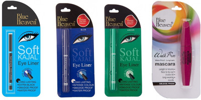 BLUE HEAVEN BLACK,BLUE,GREEN soft kajal WITH WALK MASCARA(4 Items in the set)