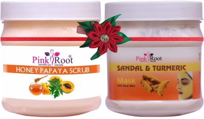 PINKROOT Honey Papaya Scrub 500ml With Sandal & Turmeric Mask 500ml(2 Items in the set)