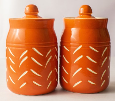 Shivow Ceramic Pickle Jar  - 400 ml(Pack of 2, Orange)