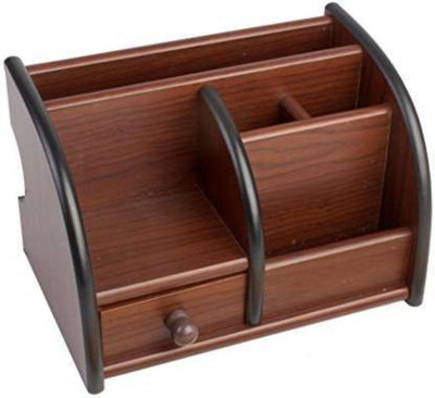 Giftoshopee 4 Compartments wooden Pen Stand(Brown)