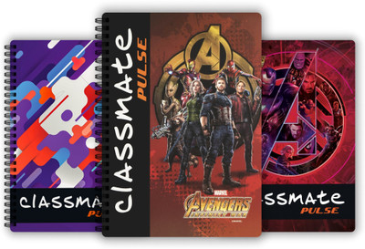 Classmate Pulse 1 Subject (297 X 210 mm) Spiral A4 Notebook Single Line 180 Pages(Multicolor, Pack of 3)