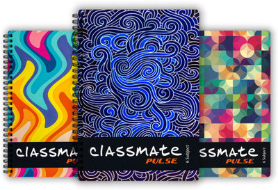 Classmate Pulse 6 Subject (240 X 180 mm) Spiral B5 Notebook Unruled 300 Pages(Multicolor, Pack of 3)
