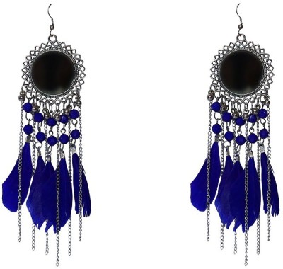 Shining Angel Long Mirror Silver Plated Blue Color Earrings for women and girl for wedding and party Alloy, Metal Drops & Danglers