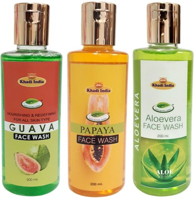 khadi natural herbal  Guava - Papaya & Aloevera (Pack of 3) Face Wash(600 ml)