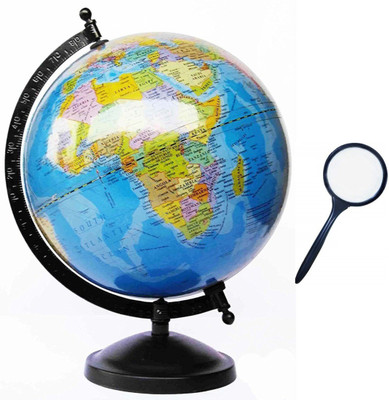 GeoKraft Educational 8 Inches Political World Globe with Lens Desk and Table Top Political World Globe(Medium Blue)