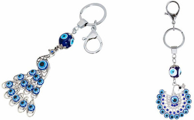 gtrp Combo of Evil Eye Peacock & Evil Eye Dancing Peacock Metallic Key Chain Key Chain