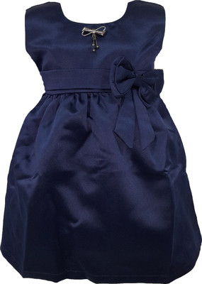 LITTLE PANDA Girls Midi/Knee Length Party Dress(Dark Blue, Sleeveless)