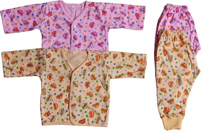 Nutty Bunny Kids Nightwear Baby Boys & Baby Girls Printed Cotton Blend(Multicolor Pack of 2)