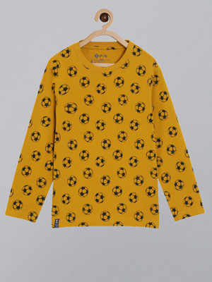 3Pin Boys Printed Pure Cotton Regular T Shirt(Yellow, Pack of 1)