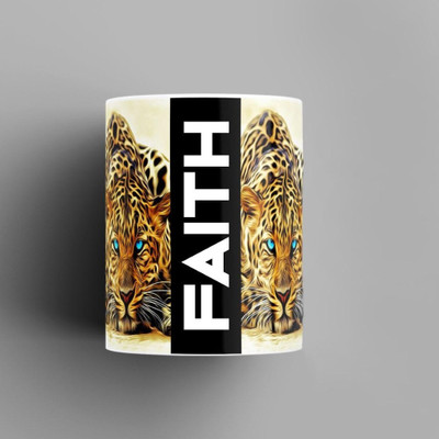 Beautum Name Printed Faith Cheetah Design White Ceramic (350) ml. Model No:BMNAT005526 Ceramic Coffee Mug(350 ml)
