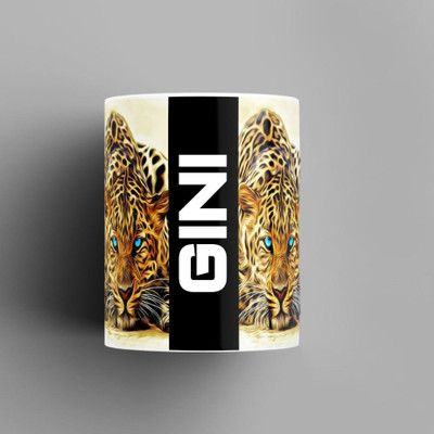 Beautum Name Printed Gini Cheetah Design Ceramic (350) ml. Model No:BMNAT006114 Ceramic Coffee Mug(350 ml)