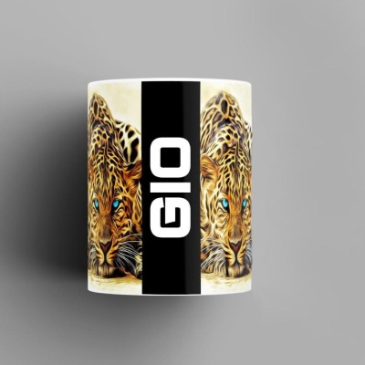 Beautum Name Printed Gio Cheetah Design White Ceramic (350) ml. Model No:BMNAT006121 Ceramic Coffee Mug(350 ml)