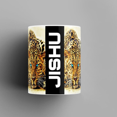 Beautum Name Printed Jishu Cheetah Design Ceramic (350) ml. Model No:BMNAT008356 Ceramic Coffee Mug(350 ml)