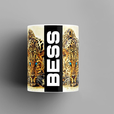 Beautum Name Printed Bess Cheetah Design White Ceramic (350) ml. Model No:BMNAT003092 Ceramic Coffee Mug(350 ml)