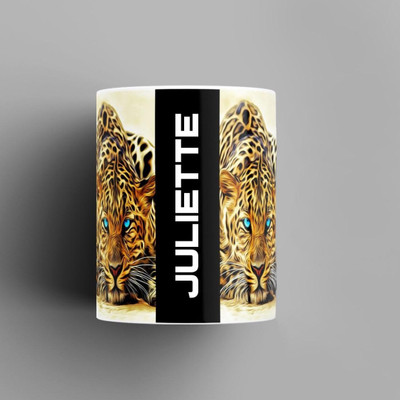 Beautum Name Printed Juliette Cheetah Design Ceramic (350) ml. Model No:BMNAT008646 Ceramic Coffee Mug(350 ml)