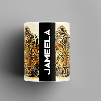 Beautum Name Printed Jameela Cheetah Design Ceramic (350) ml. Model No:BMNAT007680 Ceramic Coffee Mug(350 ml)