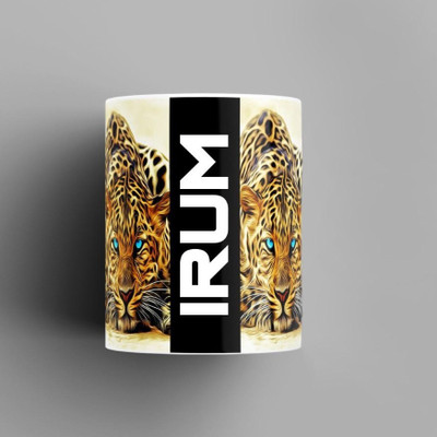Beautum Name Printed Irum Cheetah Design White Ceramic (350) ml. Model No:BMNAT007355 Ceramic Coffee Mug(350 ml)
