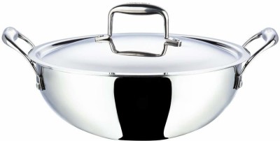 Vinod Platinum Triply Stainless Steel Extra Deep Kadai with Stainless Steel Lid Kadhai 24 cm diameter with Lid 3.3 L capacity(Stainless Steel, Induction Bottom)