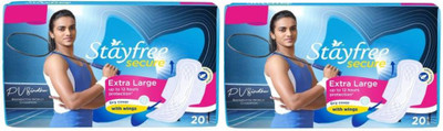 STAYFREE Secure Extra Large Cottony Soft Cover Sanitary Pads For Women With Wings, 20 +20 Pads Sanitary Pad(Pack of 40) STAYFREE Secure Extra Large Cottony Soft Cover Sanitary Pads For Women With Wings, 20 +20 Pads Sanitary Pad(Pack of 40)