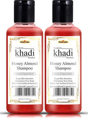 SWADESHI KHADI HERBAL Honey Almond Shampoo with Blend of Natural Herbs Moisturizes your Hair (Pack of 2)(420 ml)