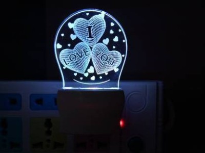 PR Prashant Acrylic Magic Night Lamp 3D Heart Shape Three Balloon I Love U Beautiful Illumination Automatic on/Off Smart Sensor for Bedroom with 7 Color LED Changing Light Night Lamp  (12 cm, White) Night Lamp(12 cm, White)