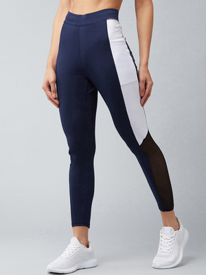 BLINKIN Color Block Women White, Blue Tights