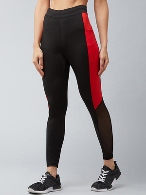 BLINKIN Color Block Women Red, Black Tights