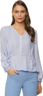 VAN HEUSEN Casual Full Sleeve Striped Women Blue Top